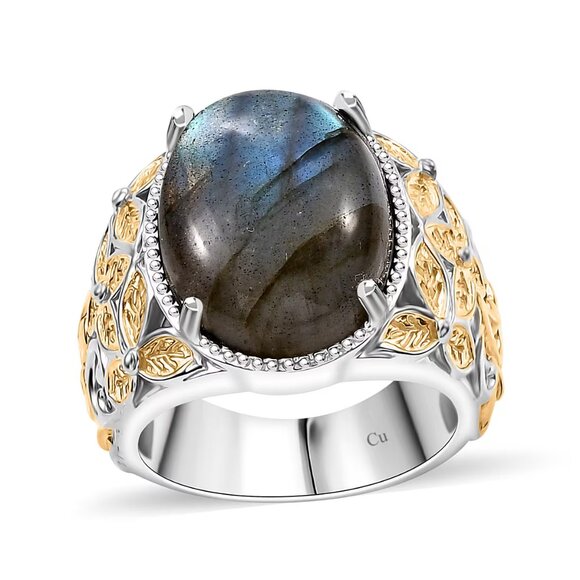 NEW Malagasy Labradorite Solitaire Ring - 14K YG Over Platinum Over Copper - Picture 1 of 3